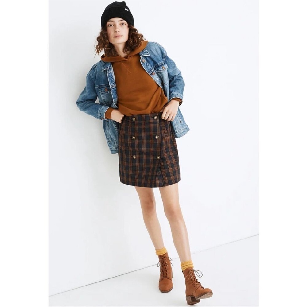 Madewell Plaid Mini Skirt in Brown and Black Double Breasted Sz S